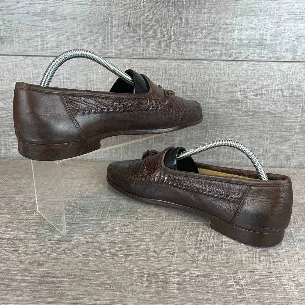 Zelli sz 9.5 brown leather reptile tassel loafers Zelli sz 9.5 brown leather reptile tassel loafers main image 2